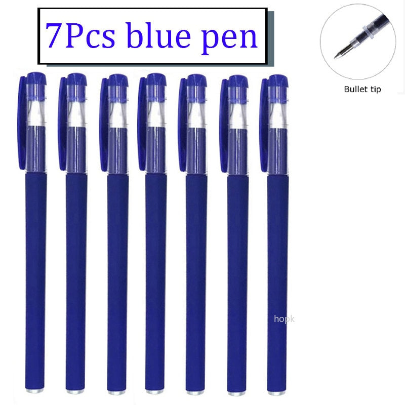 35 PCS Gel Pen Set School Supplies Black Blue Red Ink Color 0.5mm Ballpoint Pen Kawaii Pen Writing Tool School Office Stationery 7Pcs Blue pen D