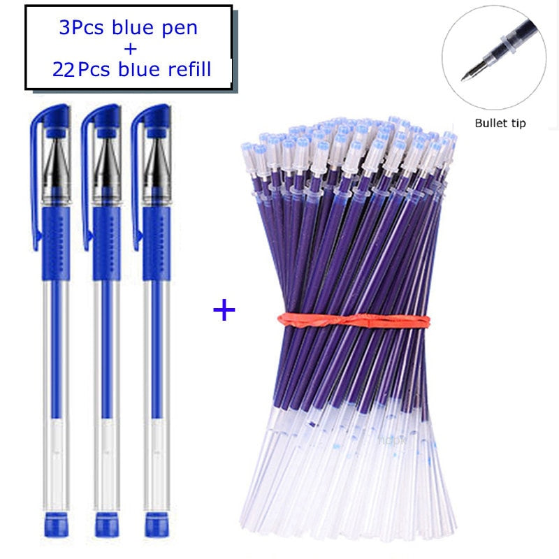 35 PCS Gel Pen Set School Supplies Black Blue Red Ink Color 0.5mm Ballpoint Pen Kawaii Pen Writing Tool School Office Stationery 25Pcs Blue set C