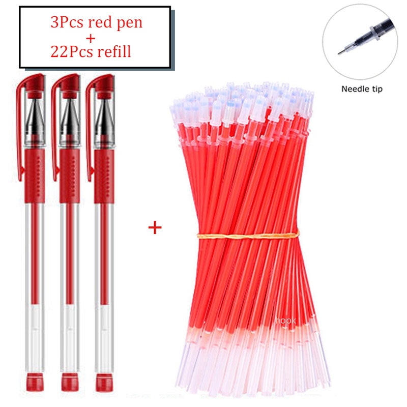 35 PCS Gel Pen Set School Supplies Black Blue Red Ink Color 0.5mm Ballpoint Pen Kawaii Pen Writing Tool School Office Stationery 25Pcs Red set A