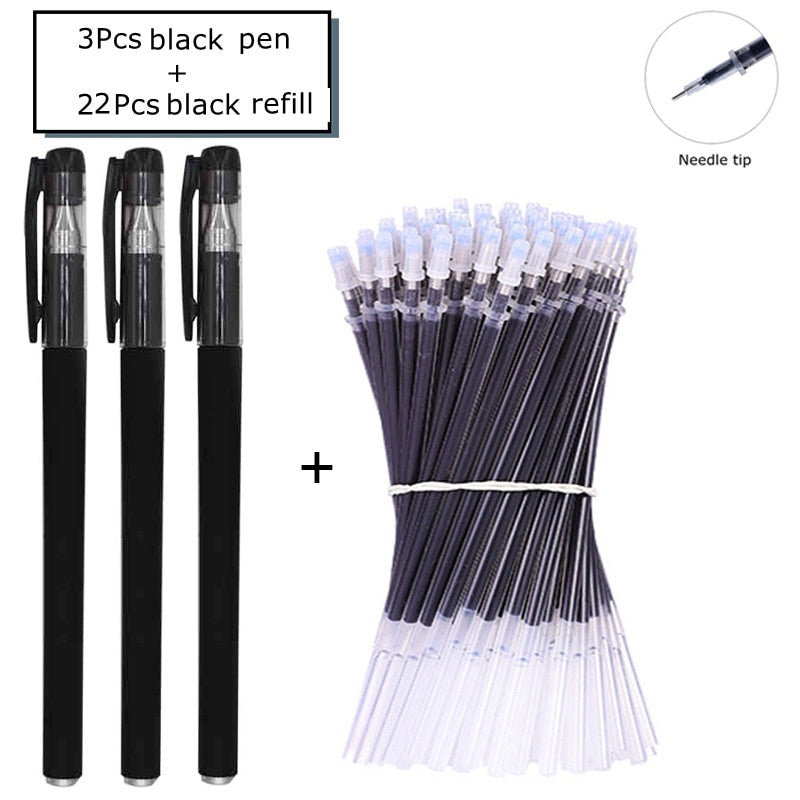 35 PCS Gel Pen Set School Supplies Black Blue Red Ink Color 0.5mm Ballpoint Pen Kawaii Pen Writing Tool School Office Stationery 25Pcs Black set B