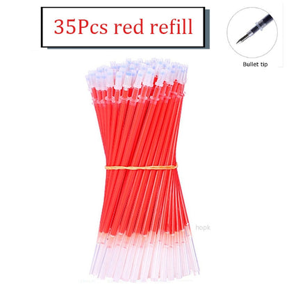 35 PCS Gel Pen Set School Supplies Black Blue Red Ink Color 0.5mm Ballpoint Pen Kawaii Pen Writing Tool School Office Stationery 35Pcs Red Refill B