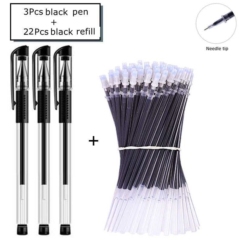 35 PCS Gel Pen Set School Supplies Black Blue Red Ink Color 0.5mm Ballpoint Pen Kawaii Pen Writing Tool School Office Stationery 25Pcs Black set A