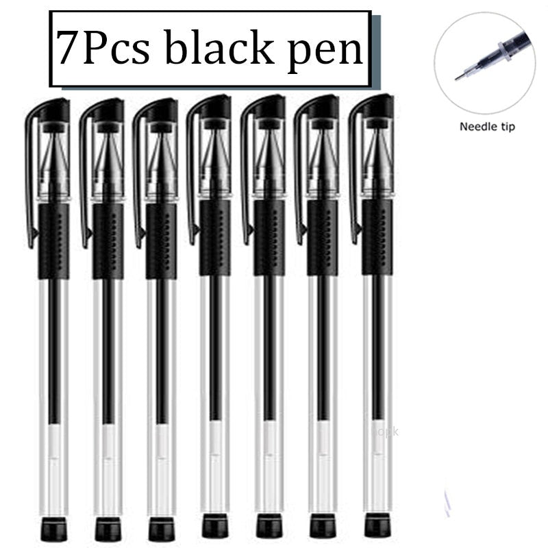 35 PCS Gel Pen Set School Supplies Black Blue Red Ink Color 0.5mm Ballpoint Pen Kawaii Pen Writing Tool School Office Stationery 7Pcs Black pen A