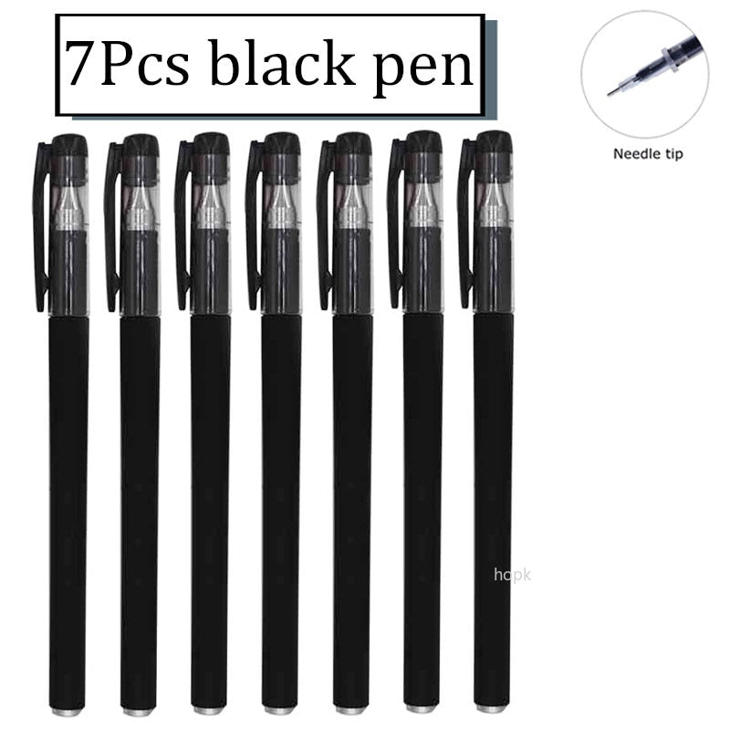 35 PCS Gel Pen Set School Supplies Black Blue Red Ink Color 0.5mm Ballpoint Pen Kawaii Pen Writing Tool School Office Stationery 7Pcs Black pen B