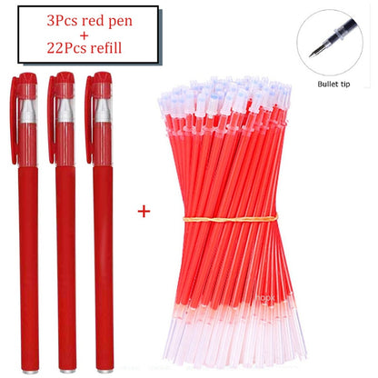 35 PCS Gel Pen Set School Supplies Black Blue Red Ink Color 0.5mm Ballpoint Pen Kawaii Pen Writing Tool School Office Stationery 25Pcs Red set D