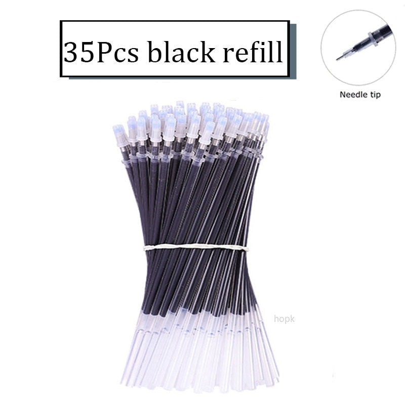 35 PCS Gel Pen Set School Supplies Black Blue Red Ink Color 0.5mm Ballpoint Pen Kawaii Pen Writing Tool School Office Stationery 35Pcs Black Refill A