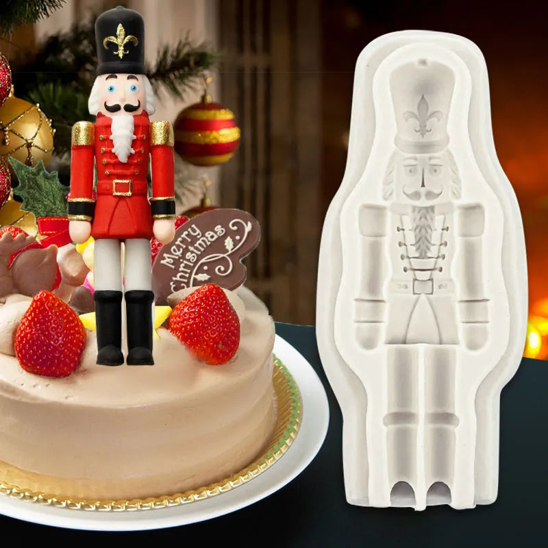 3D Christmas Nutcracker Soldier Silicone Molds Chocolate Dessert Candy Fondant Moulds Xmas New Year Party Cake Decoration Tools