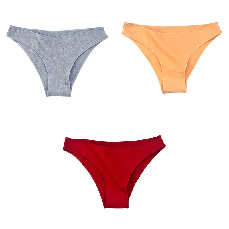 3Pcs/Set Women's Cotton Panties Female Underwear Solid Color Comfortable Briefs High Elasticity Underpants Size M-XXL 12 3pcs