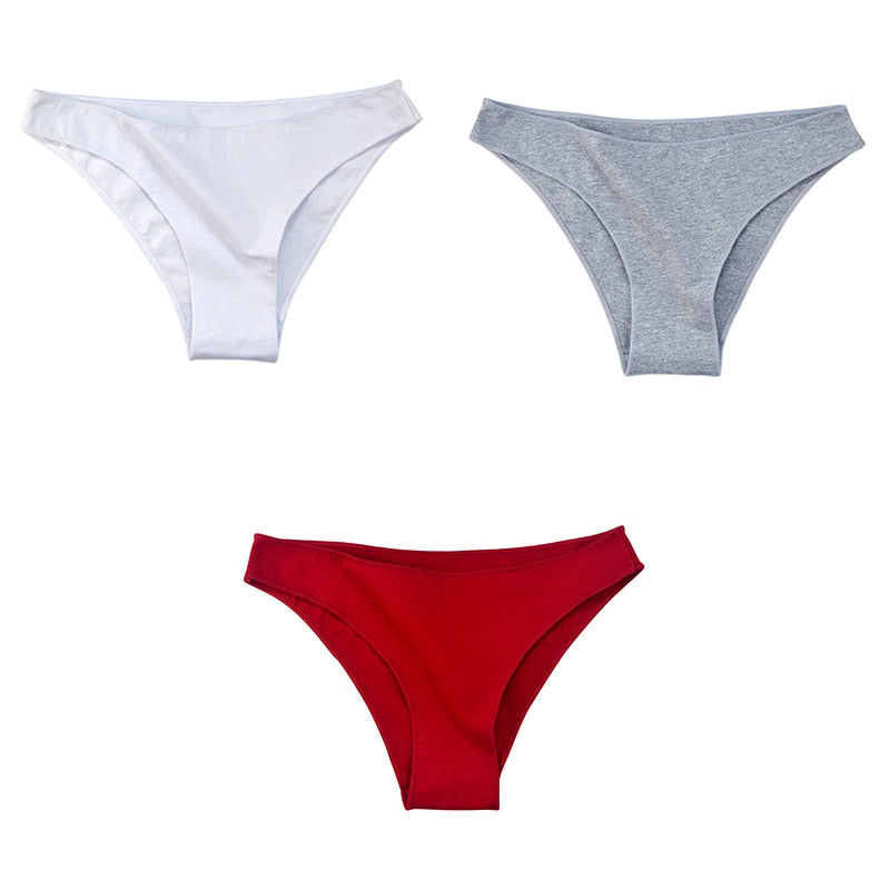 3Pcs/Set Women's Cotton Panties Female Underwear Solid Color Comfortable Briefs High Elasticity Underpants Size M-XXL 3 3pcs