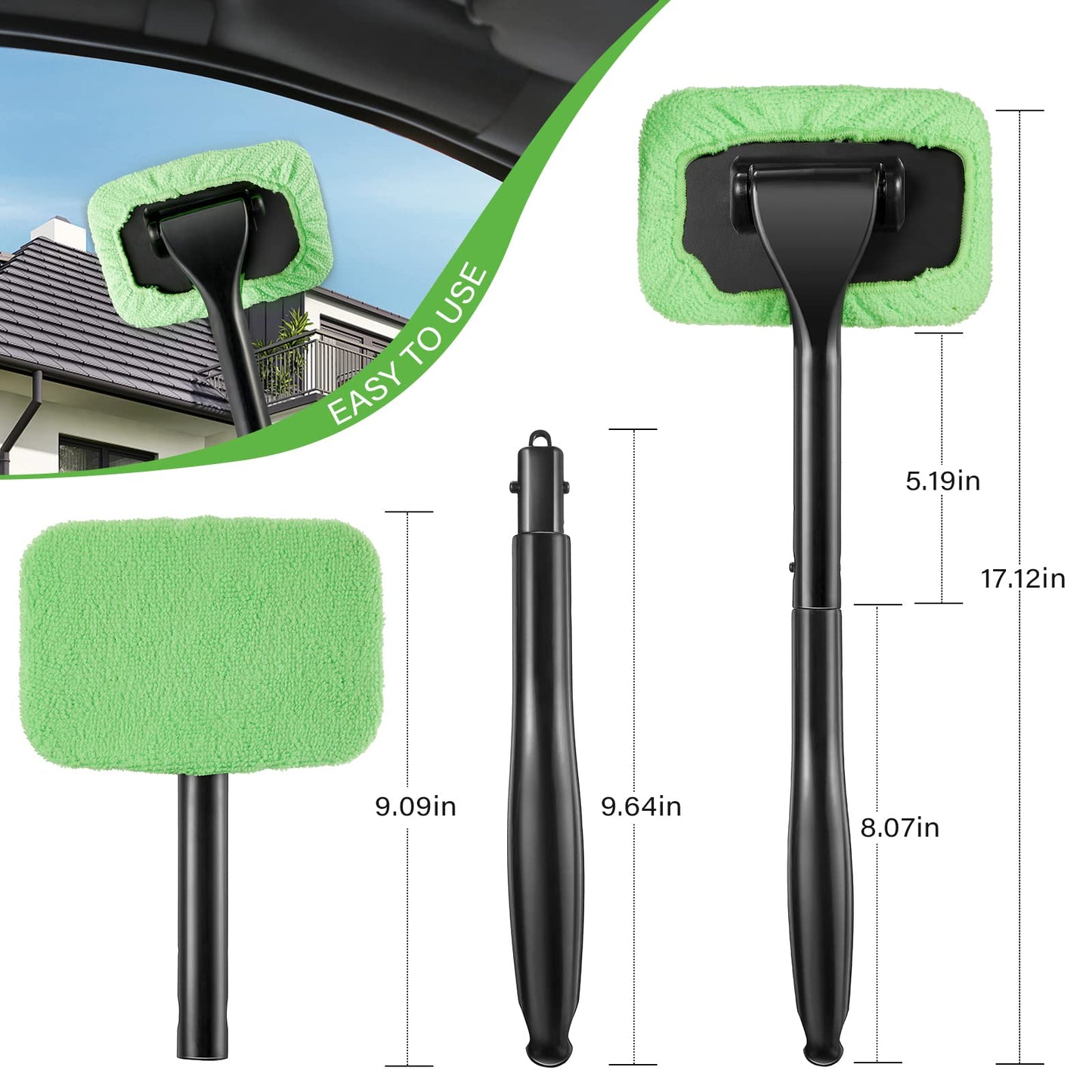 3pcs Car Window Cleaner Brush Kit Windshield Wiper Microfiber Wiper Cleaner Cleaning Brush Auto Cleaning Wash Tool Long Handle
