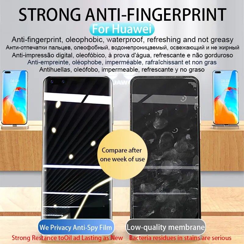 4-1PCS Privacy Hydrogel Film For Huawei P60 P30 P40 P50 P20 Pro Lite Anti-Spy Curved Screen Protector Mate40 30 20 Pro Not Glass