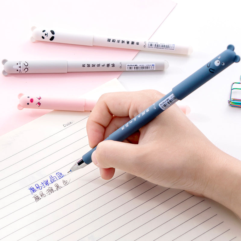 4+20 Pcs/Set Kawaii Pig Bear Cat Erasable Gel Pen Refills Rods 0.35mm Blue Black Ink Washable Handle School Office Supplies Gift