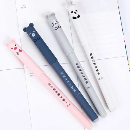 4+20 Pcs/Set Kawaii Pig Bear Cat Erasable Gel Pen Refills Rods 0.35mm Blue Black Ink Washable Handle School Office Supplies Gift