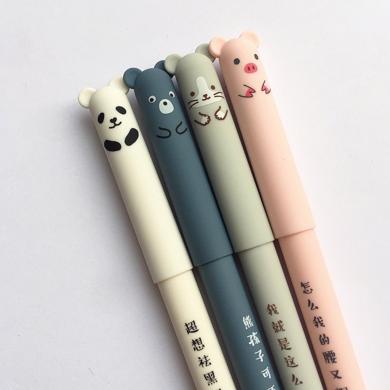 4 Pcs/Set Kawaii Pig Bear Cat Mouse Erasable Gel Pen School Office Supplies Stationery Gift 0.35mm Blue Black Ink