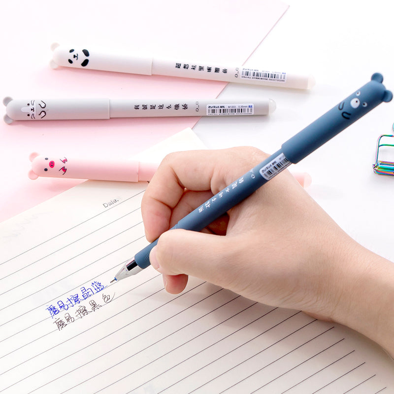 4 Pcs/Set Kawaii Pig Bear Cat Mouse Erasable Gel Pen School Office Supplies Stationery Gift 0.35mm Blue Black Ink