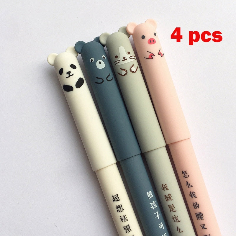 4 Pcs/Set Kawaii Pig Bear Cat Mouse Erasable Gel Pen School Office Supplies Stationery Gift 0.35mm Blue Black Ink 4pcs pen