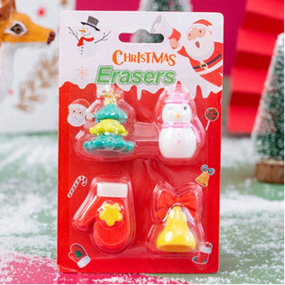 4 Pcs/Set Mini Kawaii Eraser Cartoon Santa Christmas Tree School Office Supplies Rubber Erasers Gift for Kids B