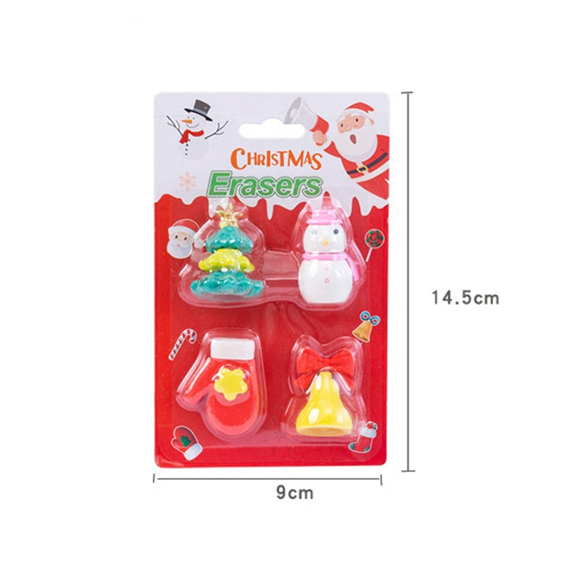 4 Pcs/Set Mini Kawaii Eraser Cartoon Santa Christmas Tree School Office Supplies Rubber Erasers Gift for Kids