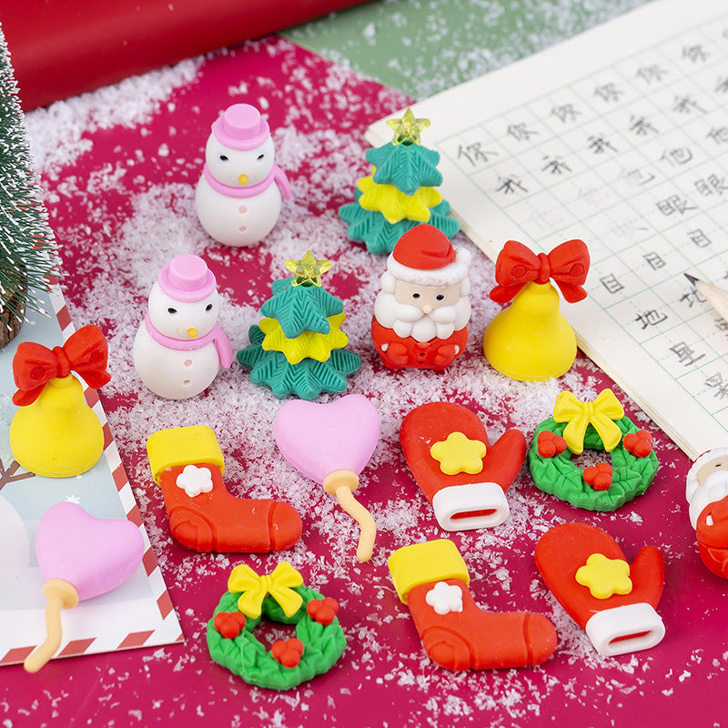 4 Pcs/Set Mini Kawaii Eraser Cartoon Santa Christmas Tree School Office Supplies Rubber Erasers Gift for Kids
