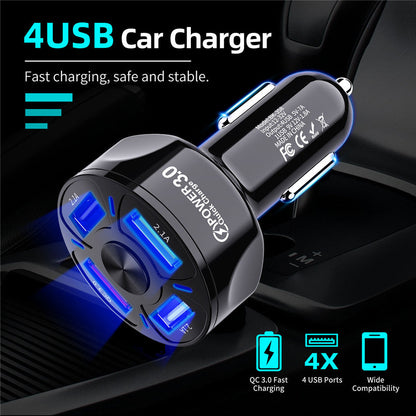 4 Ports USB Car Charge 48W Quick 7A Mini Fast Charging For iPhone 11 Xiaomi Huawei Mobile Phone Charger Adapter in Car