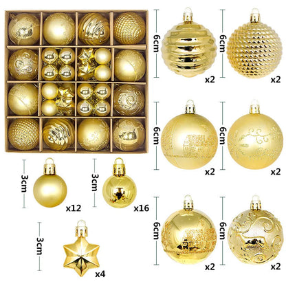 44Pcs Christmas Ball Ornament Set Xmas Tree Hanging Pendant Merry Christmas Decoration for Home Navidad New Year Party Gift