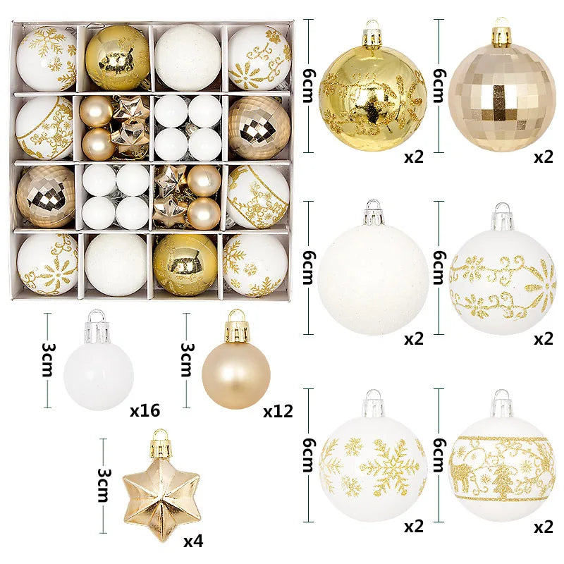 44Pcs Christmas Ball Ornament Set Xmas Tree Hanging Pendant Merry Christmas Decoration for Home Navidad New Year Party Gift C as picture