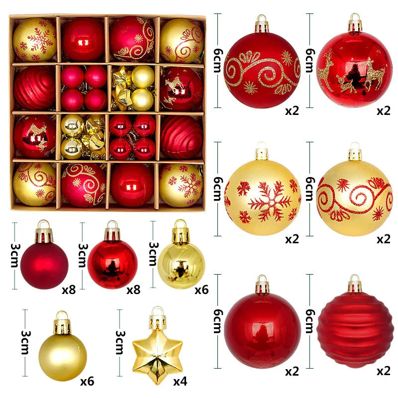 44Pcs Christmas Ball Ornament Set Xmas Tree Hanging Pendant Merry Christmas Decoration for Home Navidad New Year Party Gift