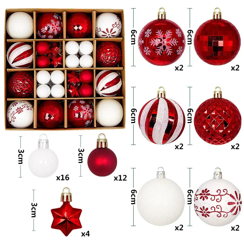 44Pcs Christmas Ball Ornament Set Xmas Tree Hanging Pendant Merry Christmas Decoration for Home Navidad New Year Party Gift