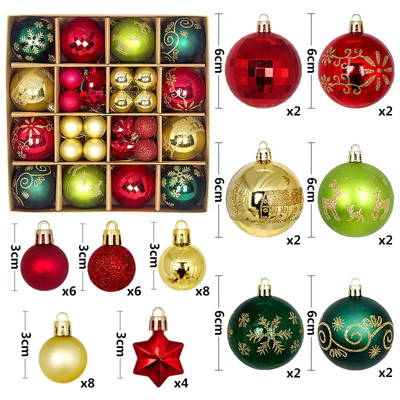 44Pcs Christmas Ball Ornament Set Xmas Tree Hanging Pendant Merry Christmas Decoration for Home Navidad New Year Party Gift