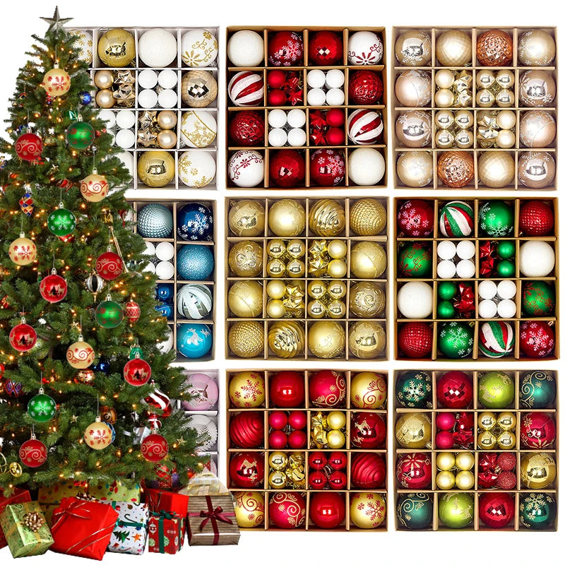 44Pcs Christmas Ball Ornament Set Xmas Tree Hanging Pendant Merry Christmas Decoration for Home Navidad New Year Party Gift