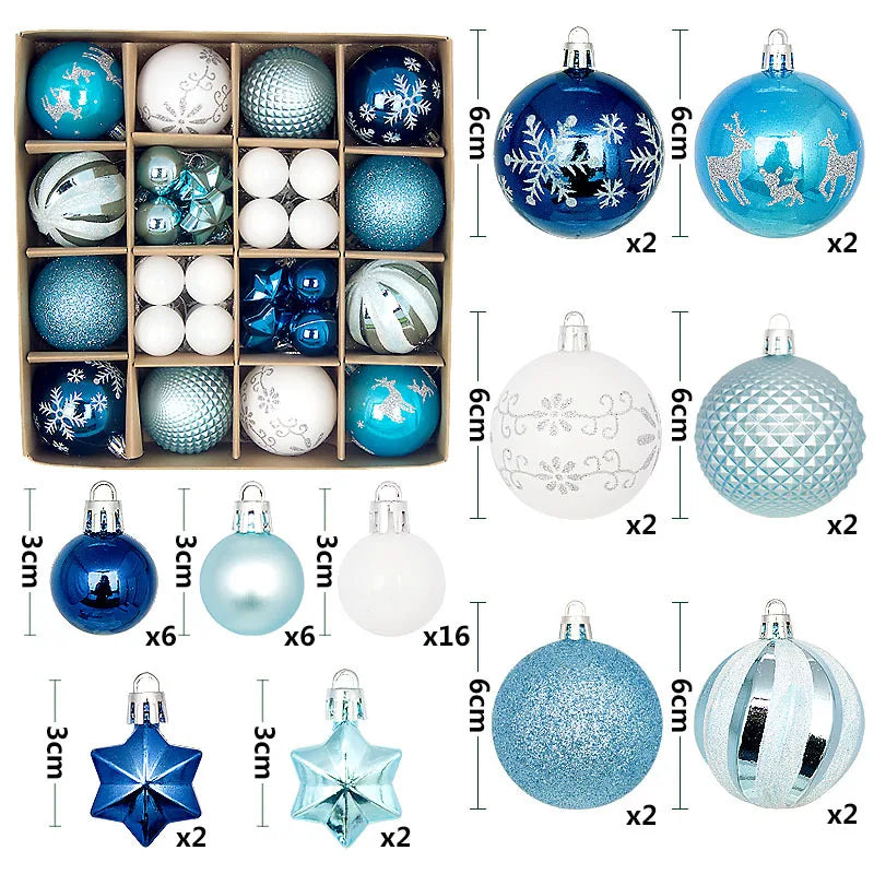 44Pcs Christmas Ball Ornament Set Xmas Tree Hanging Pendant Merry Christmas Decoration for Home Navidad New Year Party Gift