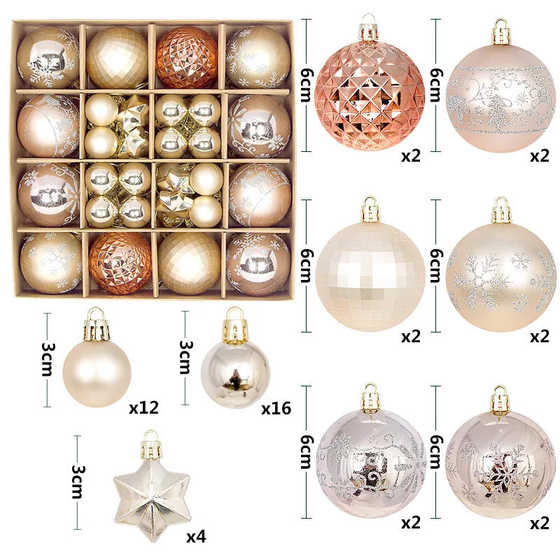44Pcs Christmas Ball Ornament Set Xmas Tree Hanging Pendant Merry Christmas Decoration for Home Navidad New Year Party Gift A as picture