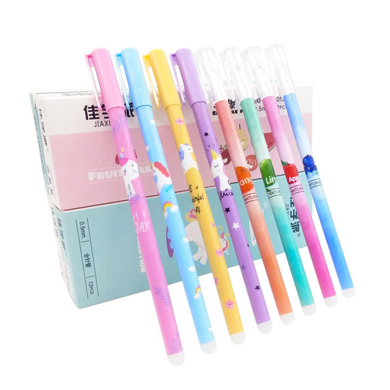 4Pcs/set Unicorn Erasable Gel Pen 0.5mm Kawaii Blue Black Ink Writing Pens Washable Handle for School Office Stationery Supplies