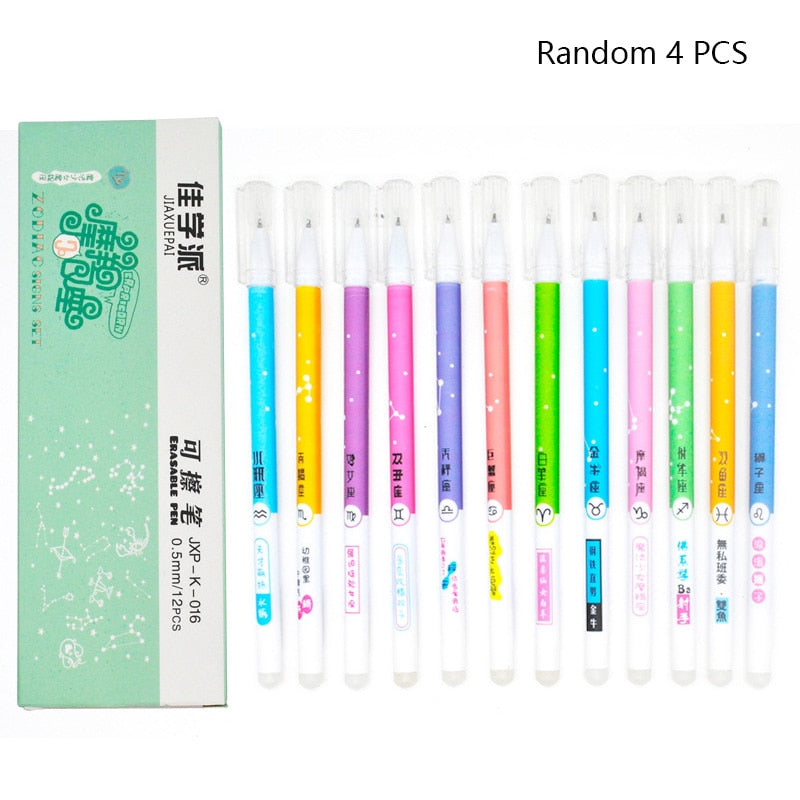 4Pcs/set Unicorn Erasable Gel Pen 0.5mm Kawaii Blue Black Ink Writing Pens Washable Handle for School Office Stationery Supplies C-Random 4 PCS