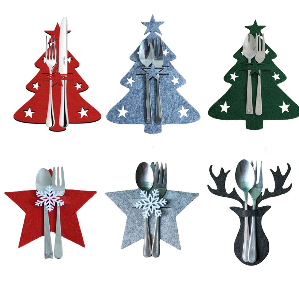 4pcs Christmas Tree Knife Fork Cutlery Holder Xmas Cutlery Bag Pocket Tableware Organizer Christmas Decoration For Home Table