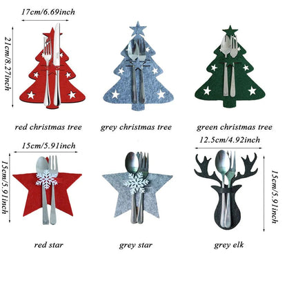 4pcs Christmas Tree Knife Fork Cutlery Holder Xmas Cutlery Bag Pocket Tableware Organizer Christmas Decoration For Home Table