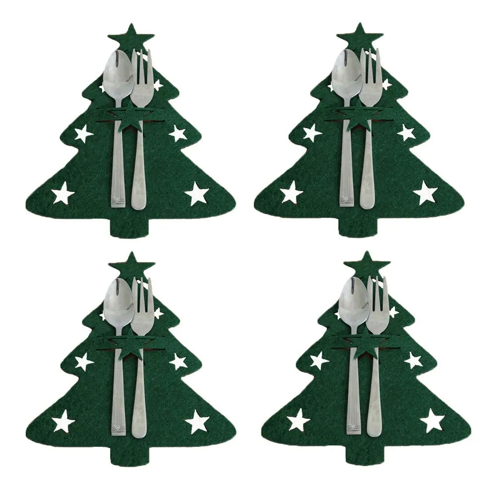 4pcs Christmas Tree Knife Fork Cutlery Holder Xmas Cutlery Bag Pocket Tableware Organizer Christmas Decoration For Home Table green christmas tree
