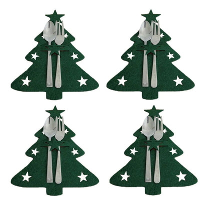 4pcs Christmas Tree Knife Fork Cutlery Holder Xmas Cutlery Bag Pocket Tableware Organizer Christmas Decoration For Home Table green christmas tree