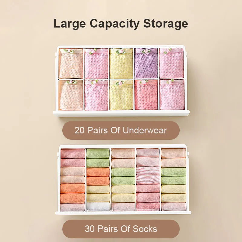 5/10 Grids Underwear Drawer Organizer Socks Panties Storage Box Self-adhesive Underdesk Drawer Storage Closet Wardrobe Organizer