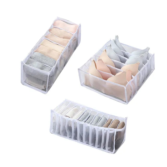 5/10 Grids Underwear Drawer Organizer Socks Panties Storage Box Self-adhesive Underdesk Drawer Storage Closet Wardrobe Organizer 3pcs set Mesh Bag China