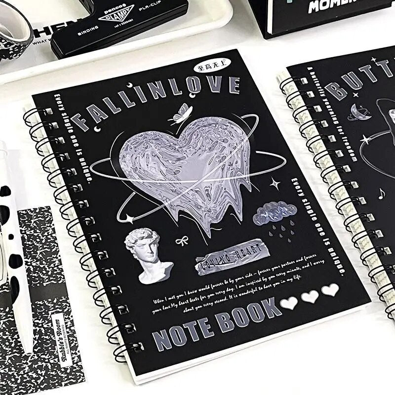 50sheet A5 Notebook Ins American Style Retro Cover Coil Notapad Lovely Cartoon Horizontal Line Journal Scrapbook Student Supply No.2
