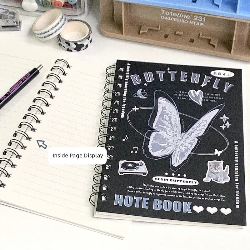 50sheet A5 Notebook Ins American Style Retro Cover Coil Notapad Lovely Cartoon Horizontal Line Journal Scrapbook Student Supply