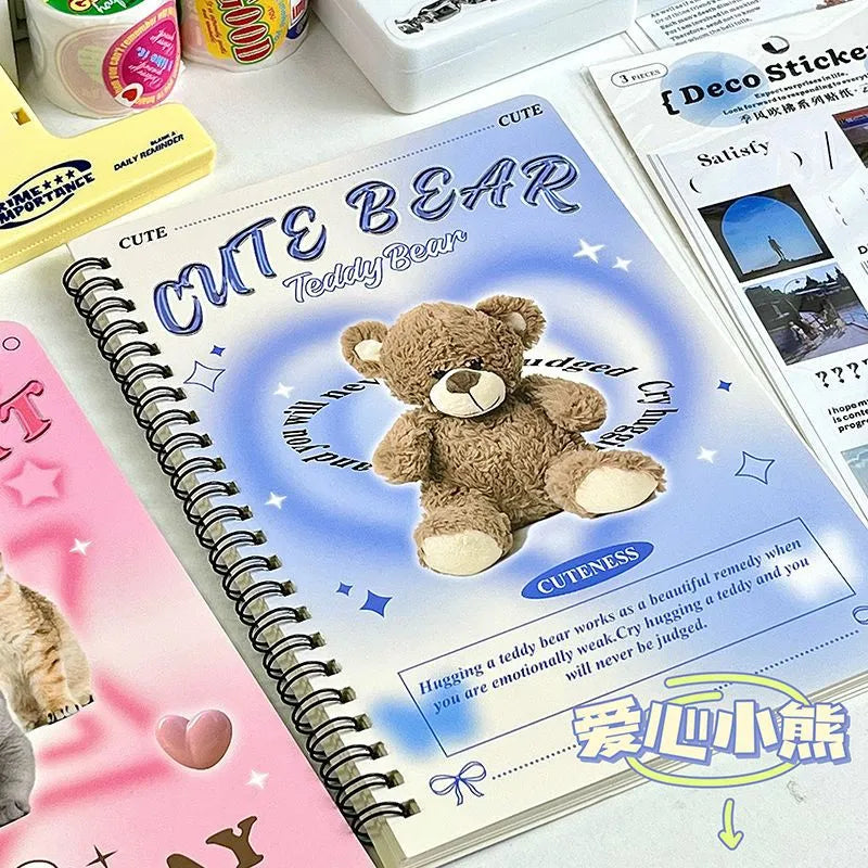 50sheet Ins Notebook Creative Cute Cartoon Bear Kitten Horizontal Line Korean Style Coil A5 Scrapbook Journal Student Supplies