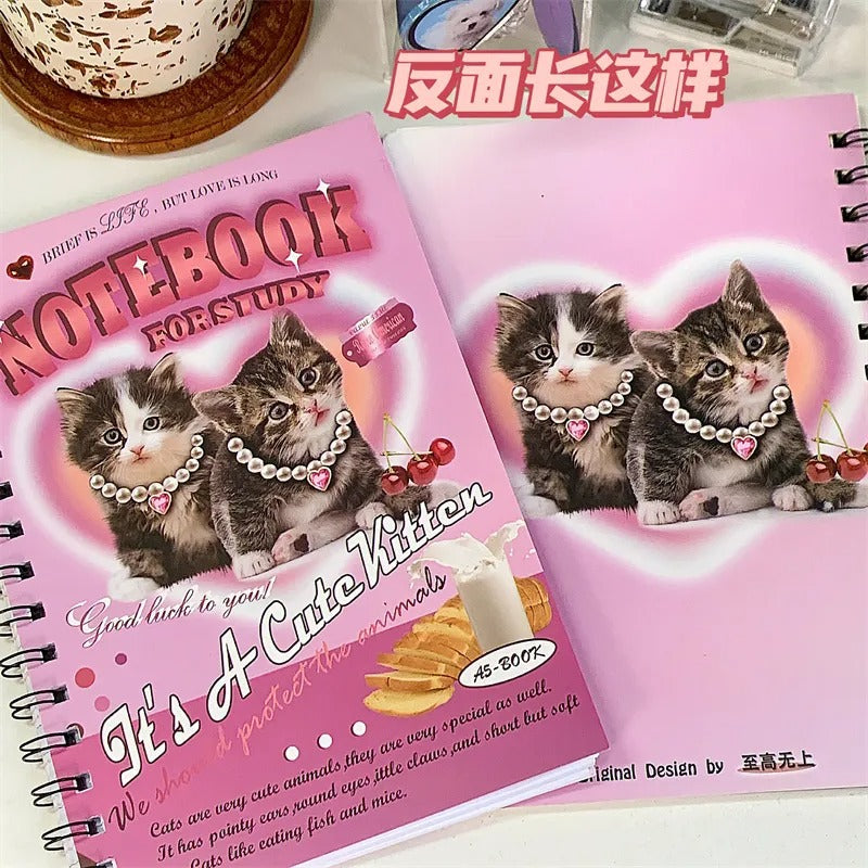 50sheet Ins Notebook Creative Cute Cartoon Bear Kitten Horizontal Line Korean Style Coil A5 Scrapbook Journal Student Supplies