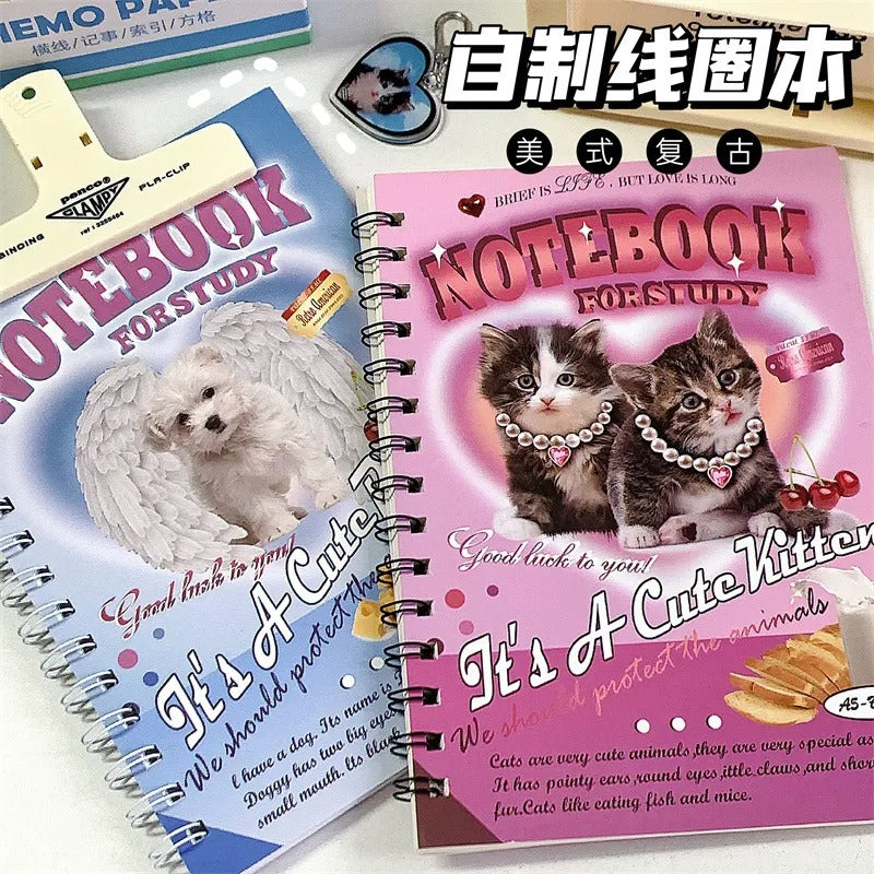 50sheet Ins Notebook Creative Cute Cartoon Bear Kitten Horizontal Line Korean Style Coil A5 Scrapbook Journal Student Supplies