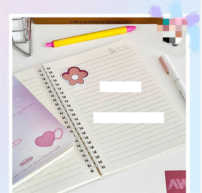 50sheet Ins Notebook Creative Cute Cartoon Bear Kitten Horizontal Line Korean Style Coil A5 Scrapbook Journal Student Supplies