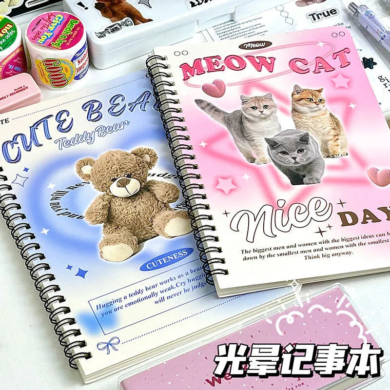 50sheet Ins Notebook Creative Cute Cartoon Bear Kitten Horizontal Line Korean Style Coil A5 Scrapbook Journal Student Supplies