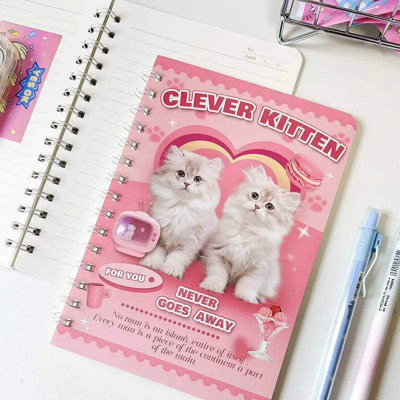 50sheet Ins Notebook Creative Cute Cartoon Bear Kitten Horizontal Line Korean Style Coil A5 Scrapbook Journal Student Supplies