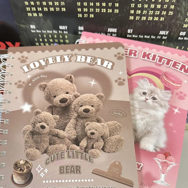 50sheet Ins Notebook Creative Cute Cartoon Bear Kitten Horizontal Line Korean Style Coil A5 Scrapbook Journal Student Supplies