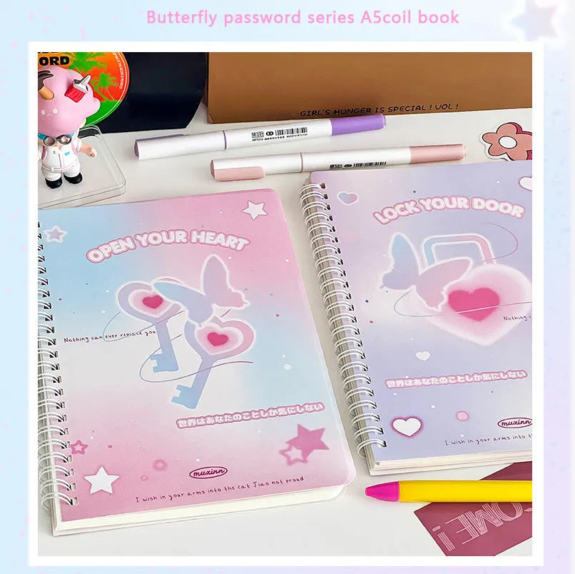 50sheet Ins Notebook Creative Cute Cartoon Bear Kitten Horizontal Line Korean Style Coil A5 Scrapbook Journal Student Supplies